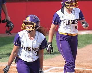 William D LewisThe vindicator Champions McKenzie Zigmont(3) and Allison Smith(6) react during state championship win 6-3-17 in akron.