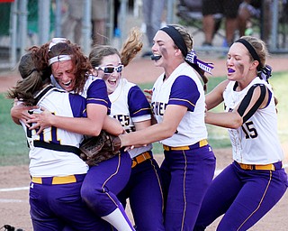 William d Lewis the Vindicator  Champion players celebrate after winning state championship   from left they are Molly Williams McKenzie Zigmont, ????, Allison Smith and Megan turner.