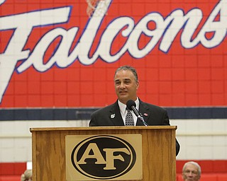             ROBERT  K. YOSAY | THE VINDICATOR..Austintown Fitch High School graduated over 300 students in the Fitch Gym Saturday morning as the graduation season is coming to a close..Superintendent Vince Colaluca congratulates the class of 2017