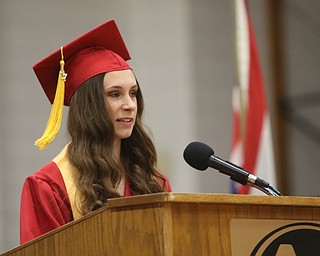             ROBERT  K. YOSAY | THE VINDICATOR..Austintown Fitch High School graduated over 300 students in the Fitch Gym Saturday morning as the graduation season is coming to a close.Class president and Valedictorian Tiffany Aliberti... addresses the class