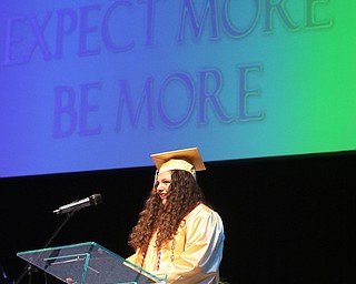             ROBERT  K. YOSAY | THE VINDICATOR..Valley Christian graduated over 50 students  at Highway Tabernacle Church in Austintown Sunday afternoon...Valedictorian Laura Sylvester  speaks to the class