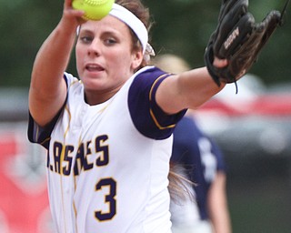 William D Lewis The Vindicator Champion's McKenzie Zigmont of the Trumbull team delivers during 1rst inning of 1rst game of 14th annual Bill Sferra Softball Classic at YSU 6-6-17.