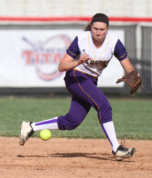 William D Lewis The Vindicator Champion's Molly Williams(31) of the Trumbull team fields a grounder  during 1rst game of 14th annual Bill Sferra Softball Classic at YSU 6-6-17.