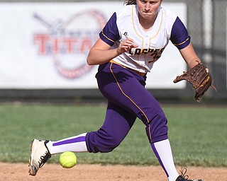 William D Lewis The Vindicator Champion's Molly Williams(31) of the Trumbull team fields a grounder  during 1rst game of 14th annual Bill Sferra Softball Classic at YSU 6-6-17.