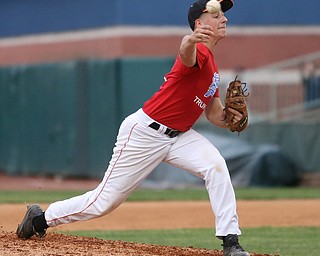 Trumbull County pitcher Michael Massucci(4)(Howland) pitches during the 8th inning in the 2017 High School Valley All Star Classic, Friday, June 9, 2017 at Eastwood Field. Trumbull County won 8-6...(Nikos Frazier | The Vindicator)..