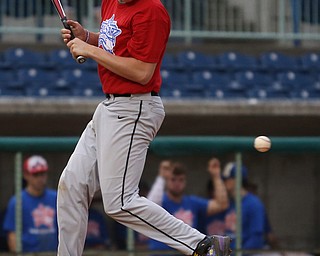 Trumbull County batter Brock Sloan(30)(Bristol) flinches before being hit by the ball during the 8th inning in the 2017 High School Valley All Star Classic, Friday, June 9, 2017 at Eastwood Field. Trumbull County won 8-6...(Nikos Frazier | The Vindicator)..