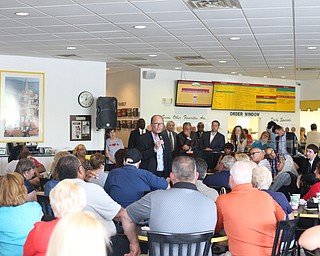 Democratic National Committee (DNC) chairman Tom Perez speaks at Wedgewood Pizza, Friday, June 9, 2017 in Boardman. Perez visited Ohio two days after President Donald Trump spoke in Cincinnati, which Perez stopped in on Thursday...(Nikos Frazier | The Vindicator)