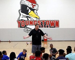 Jerrod Calhoun, YSU mens basketball coach, speaks during a basketball camp at the Stambaugh Stadium Basketball courts, Wednesday, June 14, 2017 in Youngstown...(Nikos Frazier | The Vindicator)