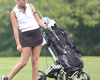 Britney Jonda(U-17) watches her ball on hole 7 during the Greatest Golfer of the Valley Junior Qualifier at Tam O'Shanter Golf Course, Thursday, June 15, 2017 in Hermitage...(Nikos Frazier | The Vindicator)