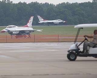 U.S. Air Force Thunderbirds demonstration team lands at the Youngstown Air Reserve Station, Thursday, June 15, 2017 in Vienna...(Nikos Frazier | The Vindicator)