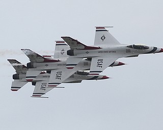 U.S. Air Force Thunderbirds demonstration team perform at the Youngstown Air Reserve Station, Thursday, June 15, 2017 in Vienna...(Nikos Frazier | The Vindicator)