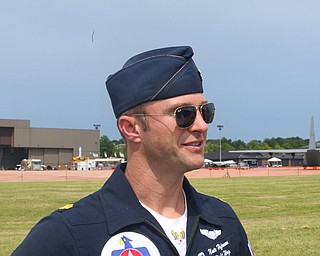 Major Nate Hofmann, pilot, number 6.U.S. Air Force Thunderbirds demonstration team at the Youngstown Air Reserve Station, Thursday, June 15, 2017 in Vienna...(Nikos Frazier | The Vindicator)