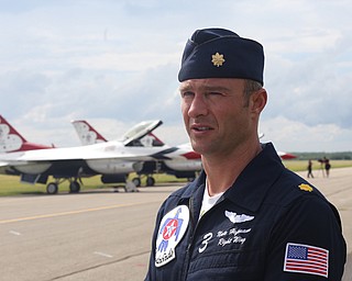 Major Nate Hofmann, pilot, number 6.U.S. Air Force Thunderbirds demonstration team at the Youngstown Air Reserve Station, Thursday, June 15, 2017 in Vienna...(Nikos Frazier | The Vindicator)