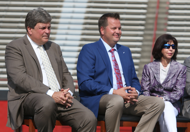        ROBERT K. YOSAY  | THE VINDICATOR..Ed Muransky Eric Ryan Denise DeBartolo York..Zac Brown Band will perform a major concert at Youngstown State UniversityÕs Stambaugh Stadium on Aug. 24..The inaugural ÒY Live: The Youngstown Musical EventÓ is being co-promoted by JAC Live and Muransky Companies with Sweeney Chevrolet Buick GMC, DeBartolo Corp., Eastwood Mall and Huntington Bank sponsoring it.