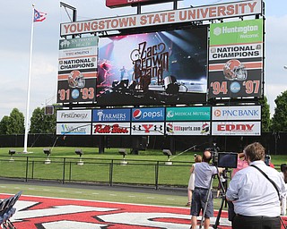        ROBERT K. YOSAY  | THE VINDICATOR..The ad .. for the Concert is playedon the Jumbotron.   Zac Brown Band will perform a major concert at Youngstown State UniversityÕs Stambaugh Stadium on Aug. 24..The inaugural ÒY Live: The Youngstown Musical EventÓ is being co-promoted by JAC Live and Muransky Companies with Sweeney Chevrolet Buick GMC, DeBartolo Corp., Eastwood Mall and Huntington Bank sponsoring it.
