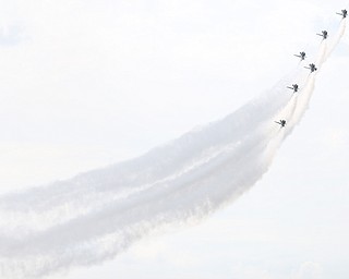The U.S. Air Force Thunderbirds demonstration team performs during the Thunder Over the Valley Air Show at the Youngstown Air Reserve Station, Saturday, June 17, 2017 in Vienna...(Nikos Frazier | The Vindicator)