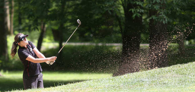 Jayne Bernard chips out of a sand trap on hole 13 during the first round of the AJGA Mill Creek Foundation Junior All-Star, Tuesday, June 2017, 2017 at Mill Creek Golf Course. ..(Nikos Frazier | The Vindicator)..