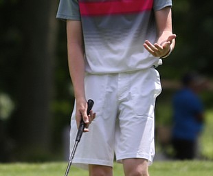 Conner Stevens reacts after putting into the hole on hole 10 during the first round of the AJGA Mill Creek Foundation Junior All-Star, Tuesday, June 2017, 2017 at Mill Creek Golf Course. ..(Nikos Frazier | The Vindicator)..