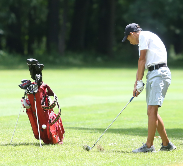 Kahmar Byers chips on hole 18 during the first round of the AJGA Mill Creek Foundation Junior All-Star, Tuesday, June 2017, 2017 at Mill Creek Golf Course. ..(Nikos Frazier | The Vindicator)..