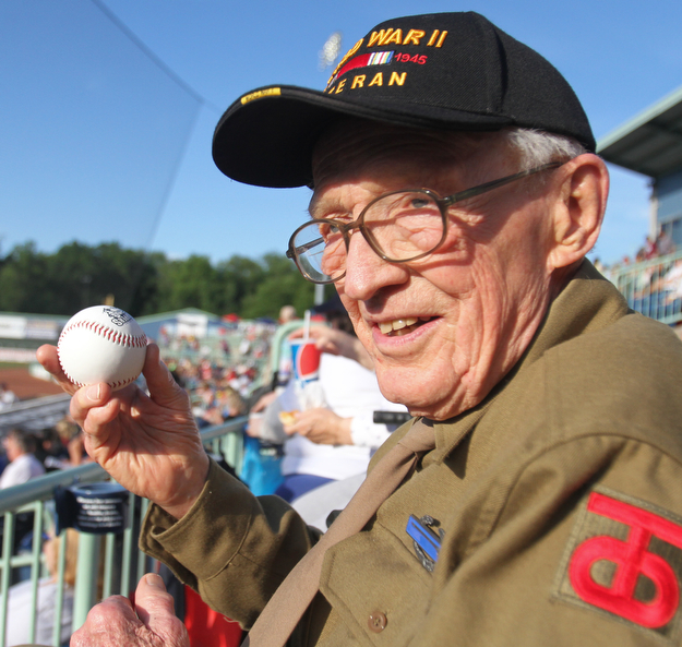 William D. Lewis The Vindicator  On hand for Scrappers home opener 6-21-2017 was Howdy Friend, 91, of Poland who is a WWII veteran who was wounded duringthe Battle of The Bulge. Friend, a retired educator in Poland says he is a Scrappers fan and has attended many games at Eastwood Field over the last 19 years.