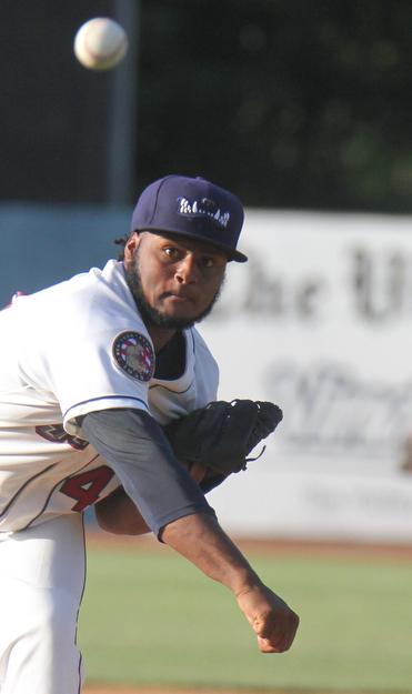 William d. Lewis The Vindicator  Scrappers  starter Felix Tati(49) delivers during 6-21-17 opener with Auburn.