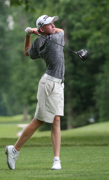 Maxwell Moldovan of Uniontown, Ohio drives on hole 18 during the third and final round of the AJGA Mill Creek Foundation Junior All-Star, Tuesday, June 2017, 2017 at Mill Creek Golf Course. ..(Nikos Frazier | The Vindicator)..