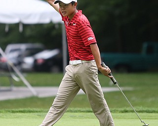 Aaron Du of Lake Mary, Fla. reacts after a birdie on hole 18 during the third and final round of the AJGA Mill Creek Foundation Junior All-Star, Thursday, June 22, 2017 at Mill Creek Golf Course. ..(Nikos Frazier | The Vindicator)..