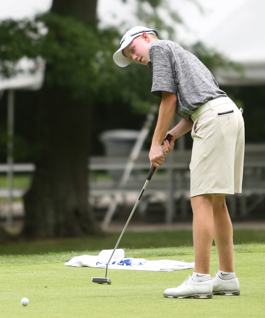 Maxwell Moldovan of Uniontown, Ohio putts on hole 18 during the third and final round of the AJGA Mill Creek Foundation Junior All-Star, Thursday, June 22, 2017 at Mill Creek Golf Course. ..(Nikos Frazier | The Vindicator)..