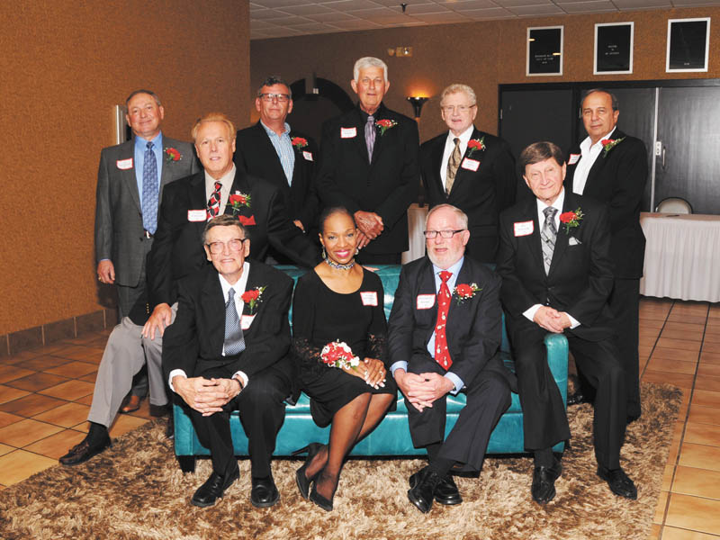 Woodrow Wilson Alumni Committee hosted its Hall of Fame dinner recently at Mr. Anthony’s in Boardman. The 2017 Inductees, seated from left are; Frank Frattaroli ’65, Tom Strauss (for brother Ed Strauss ’45), Rochelle Martin-Robinson ’81, William Brown ’67 and Del Sinchak ’53. Standing from left are Al Franceschelli ’70, Don Murphy ’81, Tom Sablak ’62, Brian Trainor ’61 and Robert Shimek ’61. Tom Yurich ’62, was not present. Youngstown State University Legacy Scholarships were awarded to Julia Miglets, daughter of David Miglets ’78 and Zachary Jacobson, son of David Jacobson ’81.