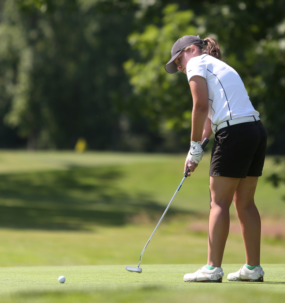 Gillian Cerimele putts on hole 10 during the Greatest Golfer of the Valley Junior Qualifier on the North Course at Mill Creek Golf Course, Wednesday, June 28, 2017 at Mill Creek Golf Course. ..(Nikos Frazier | The Vindicator)..