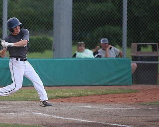 Baird batter Ryan Weaver(9) swings during the 5th inning as Roth Brothers takes on Baird Brothers, Friday, June 30, 2017 at Bob Cene Park. Play was stopped in the 6th inning due to a lightning delay then never resumed because of heavy rain...(Nikos Frazier | The Vindicator)..