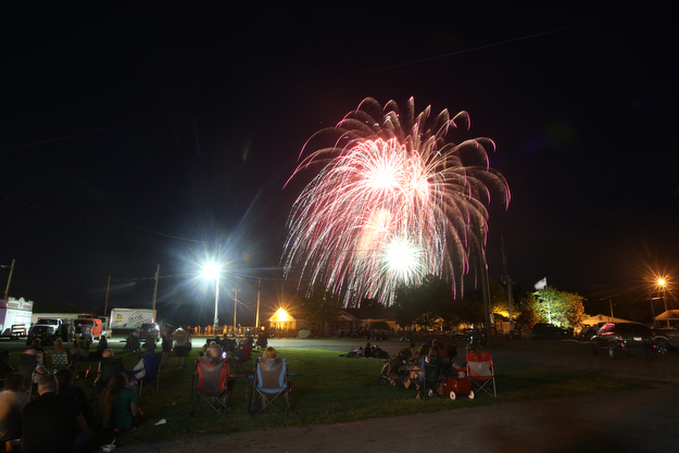 A long exposure shows the fireworks during the Canfield Rotary Fireworks Fest at the Canfield Fair Grounds, Saturday, July 1, 2017 in Canfield...(Nikos Frazier | The Vindicator)