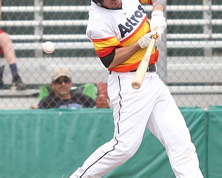 Astro Falcons batter Matt Gibson (24) swings during the 1st inning as Astro Falcons takes on SBA Aces, Saturday, July 1, 2017 at Bob Cene Park. Astros won 6-0...(Nikos Frazier | The Vindicator)..