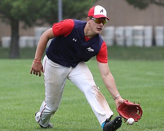 SBA Aces outfielder Dakota Bingham (14) reaches out put misses the ball during the 5th inning as Astro Falcons takes on SBA Aces, Saturday, July 1, 2017 at Bob Cene Park. Astros won 6-0...(Nikos Frazier | The Vindicator).