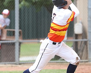 Astro Falcons batter Anthony Michalski (3) swings during the 7th inning as Astro Falcons takes on SBA Aces, Saturday, July 1, 2017 at Bob Cene Park. Astros won 6-0...(Nikos Frazier | The Vindicator).