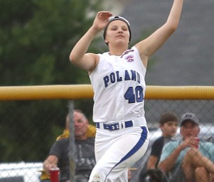 Poland outfielder Alaina Scavina(40) gets the out during the 1st inning as Canfield takes on Poland in the 12u Little League district title, Monday, July 3, 2017 at Fields of Dreams in Boardman. Poland won 7-6...(Nikos Frazier | The Vindicator)..