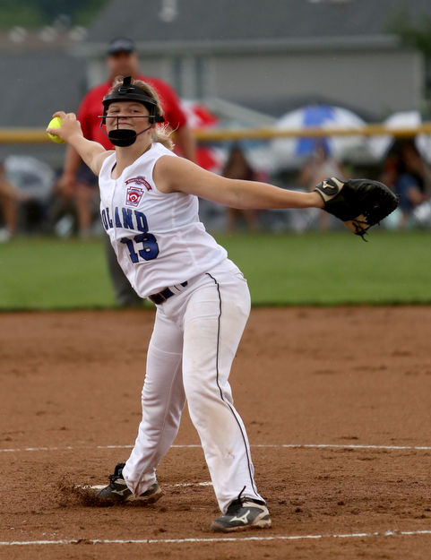 Poland pitcher Alaina Francis(13) pitches during the 1st inning as Canfield takes on Poland in the 12u Little League district title, Monday, July 3, 2017 at Fields of Dreams in Boardman. Poland won 7-6...(Nikos Frazier | The Vindicator)..