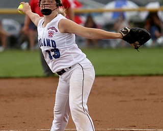 Poland pitcher Alaina Francis(13) pitches during the 1st inning as Canfield takes on Poland in the 12u Little League district title, Monday, July 3, 2017 at Fields of Dreams in Boardman. Poland won 7-6...(Nikos Frazier | The Vindicator)..