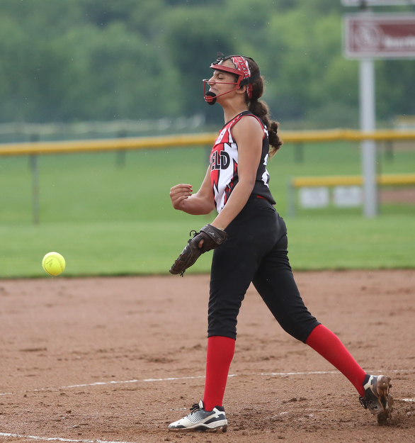 Canfield pitcher Bayann Jadallah(29) pitches during the 1st inning as Canfield takes on Poland in the 12u Little League district title, Monday, July 3, 2017 at Fields of Dreams in Boardman. Poland won 7-6...(Nikos Frazier | The Vindicator)..