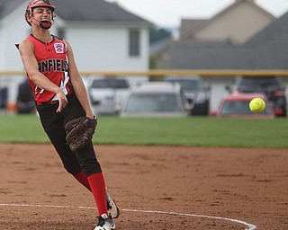 Canfield pitcher Bayann Jadallah(29) pitches during the 1st inning as Canfield takes on Poland in the 12u Little League district title, Monday, July 3, 2017 at Fields of Dreams in Boardman. Poland won 7-6...(Nikos Frazier | The Vindicator)..