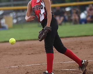 Canfield pitcher Bayann Jadallah(29) pitches during the 1st inning as Canfield takes on Poland in the 12u Little League district title, Monday, July 3, 2017 at Fields of Dreams in Boardman. Poland won 7-6...(Nikos Frazier | The Vindicator)..