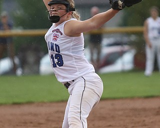 Poland pitcher Alaina Francis(13) pitches during the 2nd inning as Canfield takes on Poland in the 12u Little League district title, Monday, July 3, 2017 at Fields of Dreams in Boardman. Poland won 7-6...(Nikos Frazier | The Vindicator)..