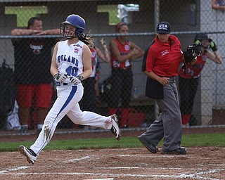 Poland runner Alaina Scavina(40) scores during the 4th inning as Canfield takes on Poland in the 12u Little League district title, Monday, July 3, 2017 at Fields of Dreams in Boardman. Poland won 7-6...(Nikos Frazier | The Vindicator)..