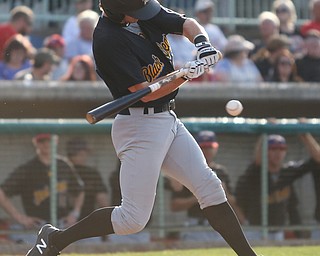 West Virginia Black Bears outfielder Chris Sharpe (16) swings in the first inning against the Mahoning Valley Scrappers, Tuesday, July 4, 2017, at Eastwood Field in Niles. ..(Nikos Frazier | The Vindicator)..