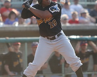 West Virginia Black Bears infielder Gift Ngoepe (29) watches the pitch fly by in the first inning against the Mahoning Valley Scrappers/West Virginia Black Bears, Tuesday, July 4, 2017, at Eastwood Field in Niles...(Nikos Frazier | The Vindicator)..