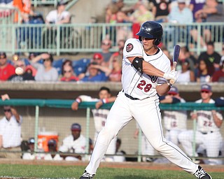 Mahoning Valley Scrappers first baseman Simeon Lucas (28) swings in the second inning against the Mahoning Valley Scrappers/West Virginia Black Bears, Tuesday, July 4, 2017, at Eastwood Field in Niles...(Nikos Frazier | The Vindicator)..