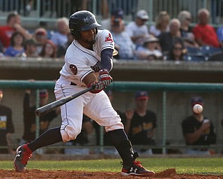 Mahoning Valley Scrappers catcher Jason Rodriguez (20) swings in the third inning against the Mahoning Valley Scrappers/West Virginia Black Bears, Tuesday, July 4, 2017, at Eastwood Field in Niles...(Nikos Frazier | The Vindicator)..