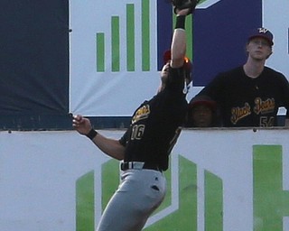 West Virginia Black Bears outfielder Chris Sharpe (16) for the out in the third inning against the Mahoning Valley Scrappers/West Virginia Black Bears, Tuesday, July 4, 2017, at Eastwood Field in Niles...(Nikos Frazier | The Vindicator)..