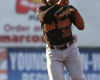 West Virginia Black Bears infielder Gift Ngoepe (9) throws to first in the third inning against the Mahoning Valley Scrappers/West Virginia Black Bears, Tuesday, July 4, 2017, at Eastwood Field in Niles...(Nikos Frazier | The Vindicator)..