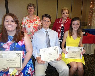 Trumbull Retired Teachers Association recently announced the annual scholarship winners from local public schools. The scholarship committee included Marcia Overholt, Joyce Faiver, Ruby Hawkins and Anita Shaw. Scholarship winners seated from left are, Alexis Goberish, Paul Woodrum and Alexis Rae. Not in picture are Stefani Tripoulas and Hailey Matthews. Standing are Donna Pate, scholarship chairwoman, and Diana Bauman, TRTA president.